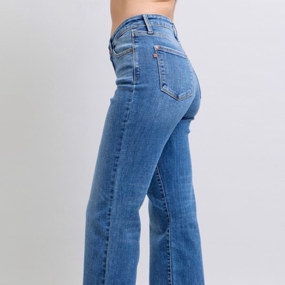 High Waist V- Front Vintage Wash Straight Jeans - Picture 13 of 16